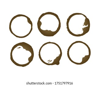 Coffee or tea black spots. Dirty cup splash six ring stain or coffee stamp