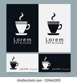 Coffee or Tea black and white symbol, cafe icon logo and business cards design. Coffee cup label concept menu. Tea time vector illustration. 