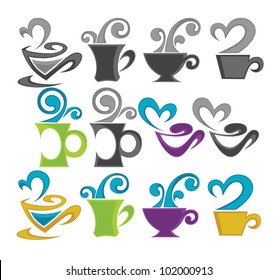coffee and tea, bright and colorful vector cups collection