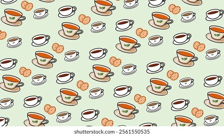 Coffee, tea, cake pattern background. Coffee, tea, cake illustration pattern. Coffee, tea, cake background. Perfect for fabrics, print, textile, wallpaper, and pre-made home decor. SSTKbackgrounds 