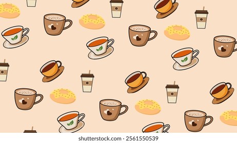 Coffee, tea, cake pattern background. Coffee, tea, cake illustration pattern. Coffee, tea, cake background. Perfect for fabrics, print, textile, wallpaper, and pre-made home decor. SSTKbackgrounds 