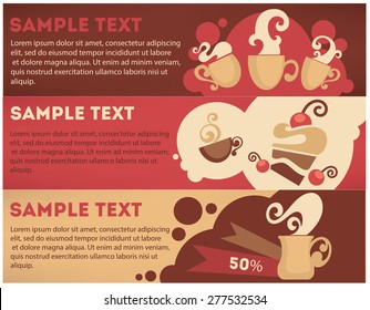 coffee, tea and cake, vector promotional banner set