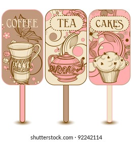 Coffee, tea and cakes labels