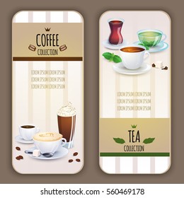Coffee and tea collection labels good for menu or drink list. Vector illustration.
