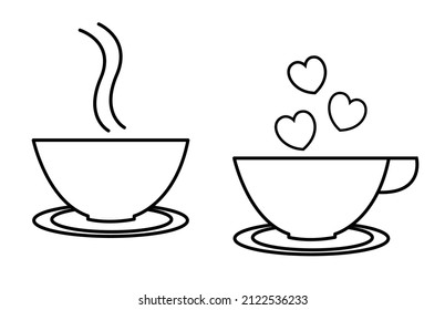 Juego de imágenes vectoriales de contorno negro para café o té.	
