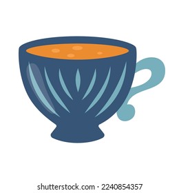 Coffee or tea cup. Cartoon illustration of a vintage mug. Vector design isolated on white background.