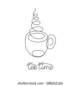 Coffee or tea cup continuous line drawing element isolated on white background for logo or decorative element. Vector illustration of beverage form in trendy outline style.