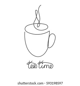 Coffee or tea cup continuous line drawing element isolated on white background for logo or decorative element. Vector illustration of beverage form in trendy outline style.