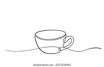 Coffee or tea cup continuous one line drawing, Drinkware vector minimalist linear illustration made of thin single line, Design element isolated
