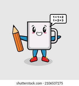 Coffee tea cup cute cartoon clever student with pencil style design for t-shirt, sticker, logo element