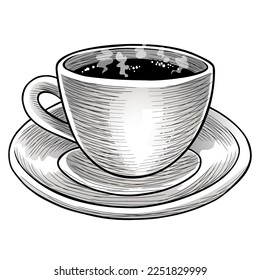 Coffee Tea Cup Drawing Vector Logo Design Illustration Art Template