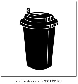 Coffee or tea cup glyph icon.Disposable paper cup with lid. Take away.Fast Food Packaging. Filled flat sign. Isolated silhouette vector illustration