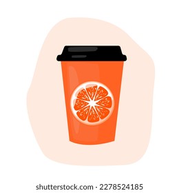Café o taza de té para ir con rebanadas de naranja. Una taza de papel para el café se adapta a la decoración moderna. Decorada con una copa de papel de café o té.Ilustración vectorial.