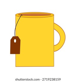 Taza de café o té que tiene la bolsa de té aislada en el fondo blanco marrón