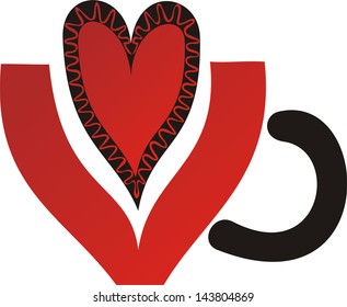 Coffee tea cup heart romantic love vector illustration