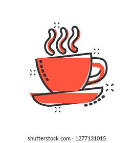 Coffee, tea cup icon in comic style. Coffee mug vector cartoon illustration pictogram.