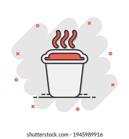 Coffee, tea cup icon in comic style. Coffee mug vector cartoon illustration pictogram. Drink business concept splash effect.