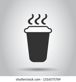 Coffee, tea cup icon in flat style. Coffee mug vector illustration on white background. Drink business concept.