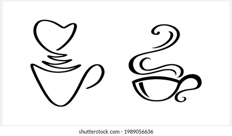Icono de café o té aislado en blanco. Pintura de línea dibujada a mano con doodle. Símbolo de bebida. Ilustración de material vectorial. EPS 10