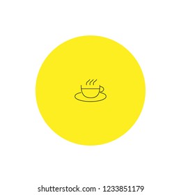 Coffee or tea cup icon on yellow circle isolated on white background.