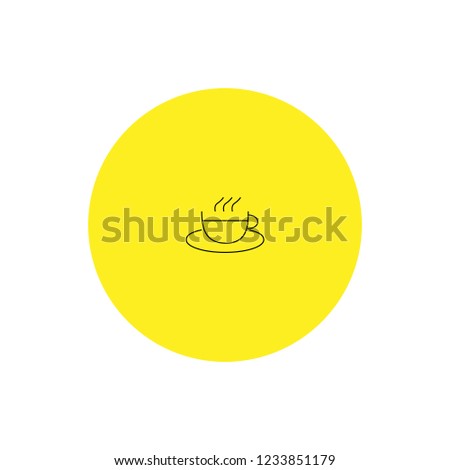 Coffee or tea cup icon on yellow circle isolated on white background.