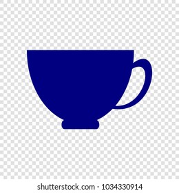 Coffee or tea cup icon. Vector. Navy blue flat icon on transparent background.