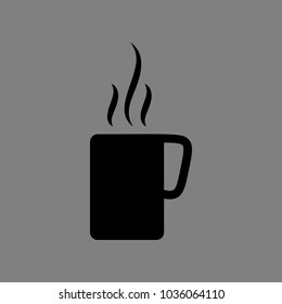 Coffee or tea cup icon. Vector. Black icon on medium gray background. Isolated.