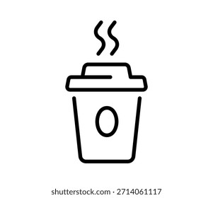 Icono de taza de café o té, ilustración de contorno negro plano de Vector