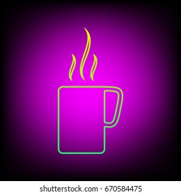 Coffee or tea cup icon. Vector. Yellow-green gradient linear icon on magenta light as background