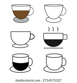 Coleção de Ícones de Xícara de Café e Chá em Design de Contorno Plano