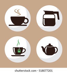 Coffee and Tea Cup Icons Flat Set 3