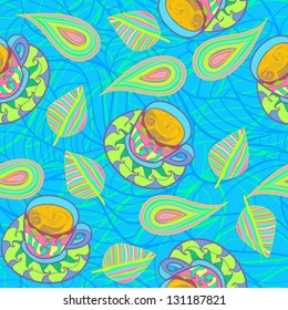 coffee tea cup leaves dribble colorful endless seamless background texture