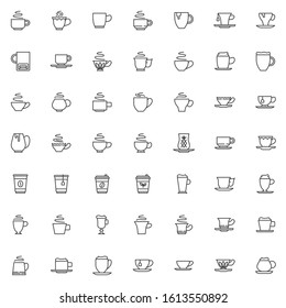 Coffee and tea cup line icons set. Beverages linear style symbols collection, Cafe hot drinks outline signs pack. vector graphics. Set includes icons as cappuccino, mug, espresso, latte, milkshake