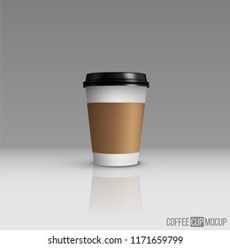 Coffee or tea cup mock up. Vector brown coffee cup isolated on gray background