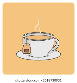 Coffee or tea cup mug evaporation vapour with tea bag flat illustration . Vector illustration cartoon flat icon isolated on white background.