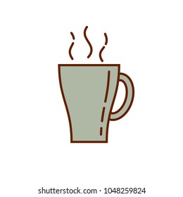 Coffee tea cup mug icon. Linear style illustration. Cup with hot beverage with aroma steam. Mug isolated on white. Light blue pastel color.