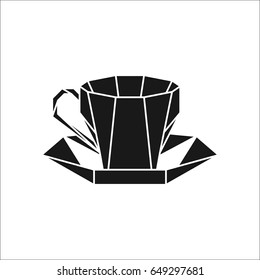 Coffee tea cup on plate symbol polygon silhouette icon on background