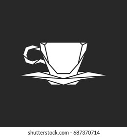 Coffee tea cup on plate symbol polygon silhouette icon on background