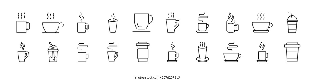 Coffee or Tea Cup Outline Simple Linear Image Collection. Editable Stroke. Suitable for Web Sites, Books, Cards, Apps