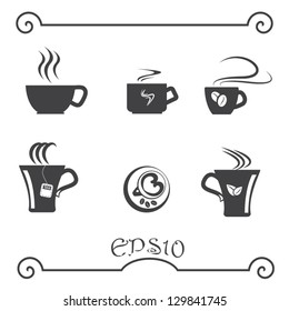 Coffee and tea cup set. Vector icon collection