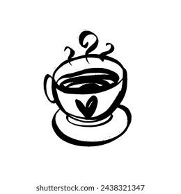 Coffee or tea cup sign. Black color vector art illustration. Vector art isolated on white background.