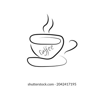 coffee or tea cup with smoke, coffee line art, minimalist coffee vector, modern and trendy art