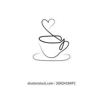 coffee or tea cup with smoke, coffee line art, minimalist coffee vector, modern and trendy art