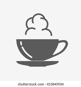 Coffee or tea cup with steam cloud. Vector icon
