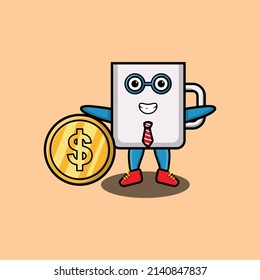 Coffee tea cup successful businessman holding gold cartoon vector image