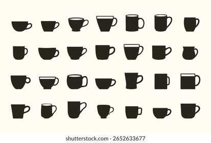 Coffee and tea cup vector icon set, Coffee cup, tea cup, coffee mug,  tea mug vector, beverage, tea, coffee, cup