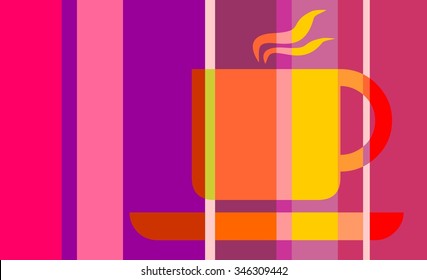 Coffee or tea cup. Vector illustration. Striped silhouette on gradient band backdrop