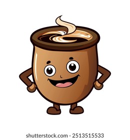 Coffee and tea cup village style mascot, coffee mug vintage style design vector illustration.