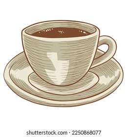 Coffee Tea Cup Vintage Drawing Vector Logo Design Illustration Art Template