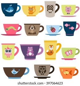 coffee and tea cups with animals